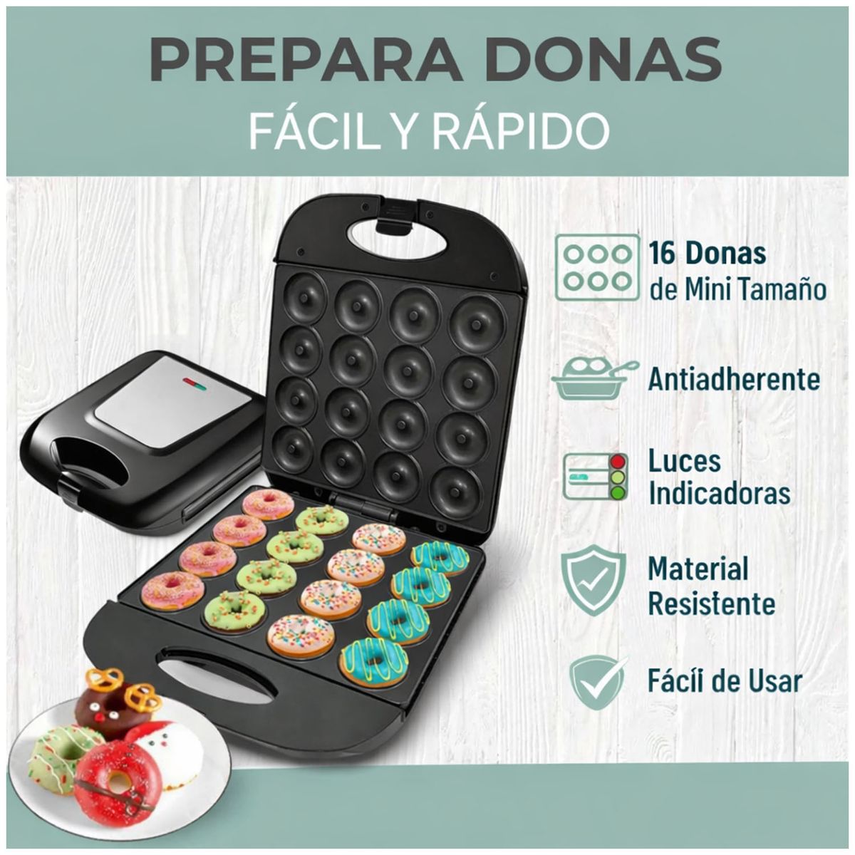 SOKANY - Maquina Para Hacer 16 Mini Donas Rosquillas Antiadherente