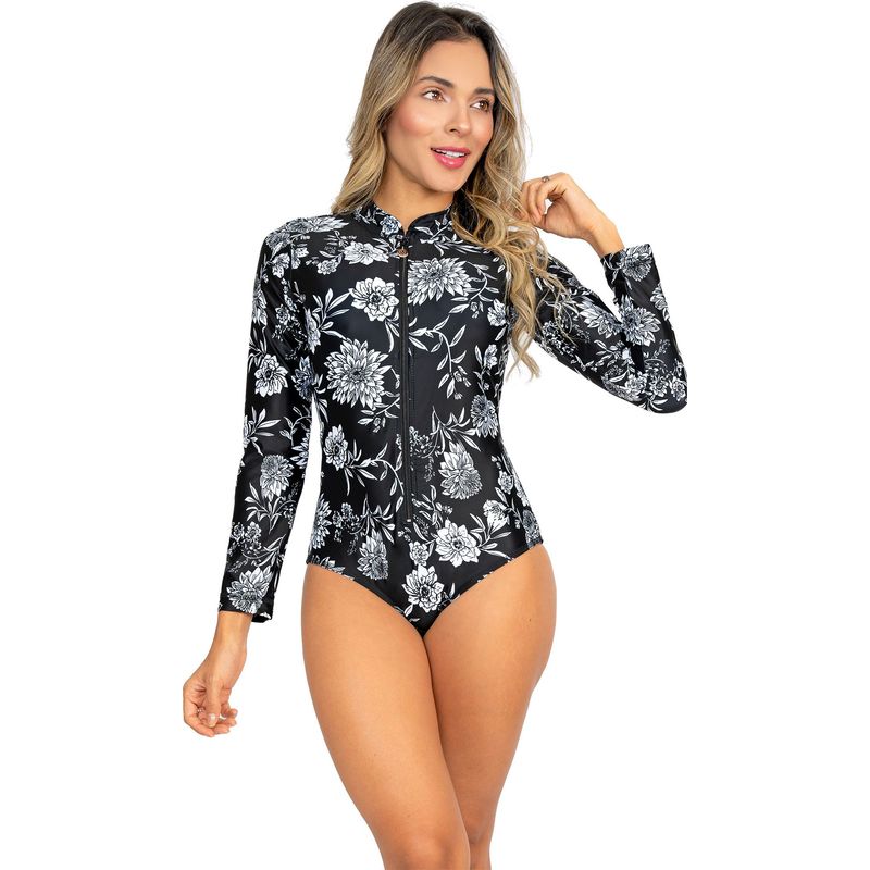 PRAIE - Vestido de Baño Enterizo Manga Larga PRAIE 1812 Negro Control