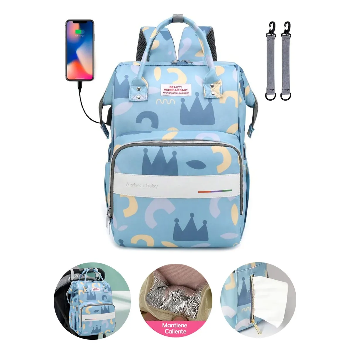 BABY ON - Pañalera Morral De Lujo Con Diseños Estampados Y Usb Kingdom