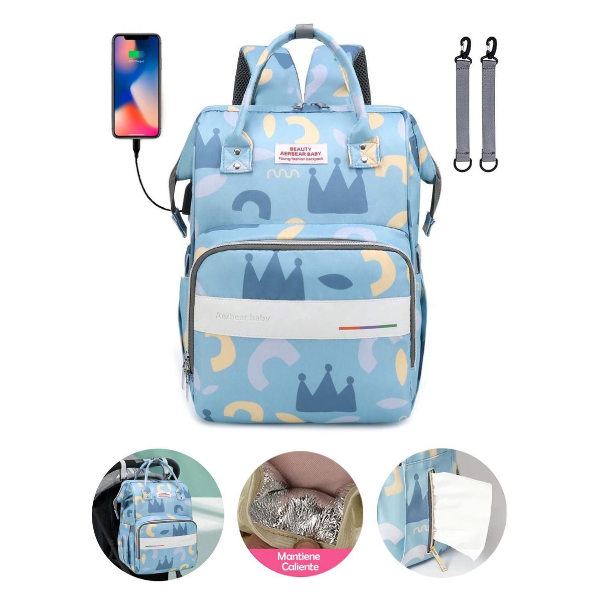 BABY ON - Pañalera Morral De Lujo Con Diseños Estampados Y Usb Kingdom