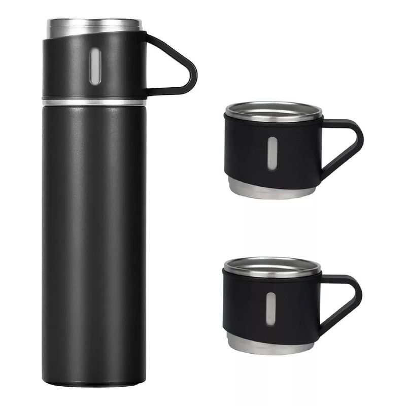 GENERICO - set x3 de termo tazas de agua caliente fría cocina  negro