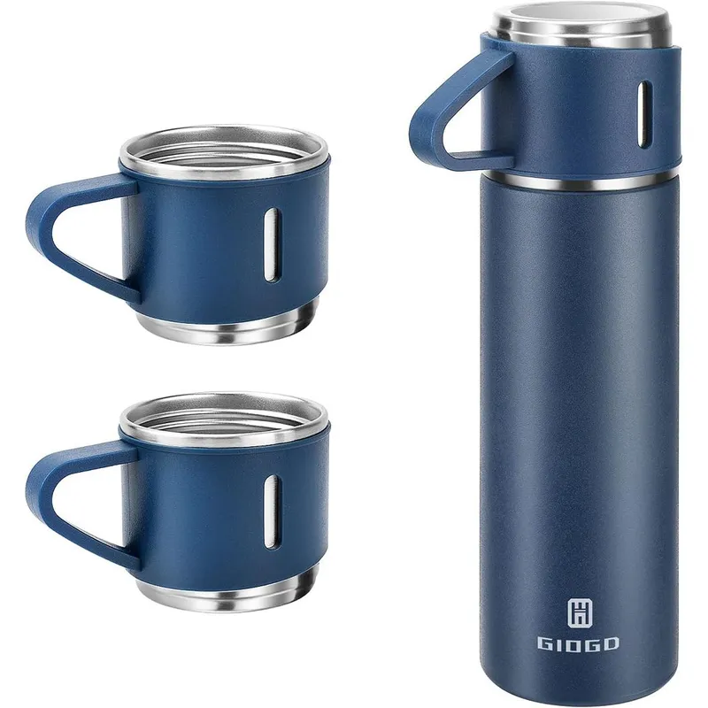 GENERICO - set x3 de termo tazas de agua caliente fría cocina azul