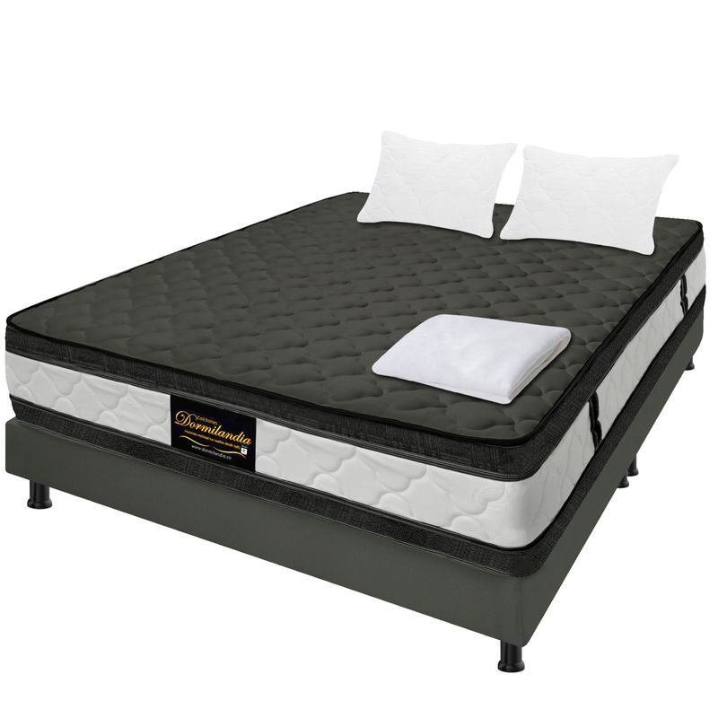 DORMILANDIA - Combo Marshall 200x200Gris Base Cama Entera Sábana Almohada