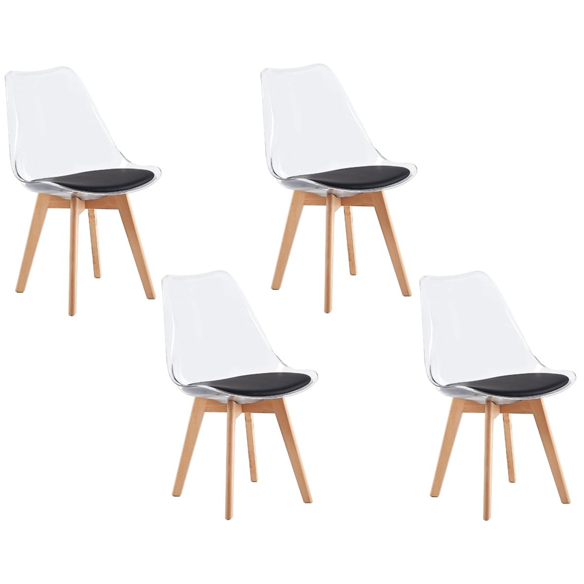 MOBLIHOUSE - Set X4 Silla De Comedor Transparente Asiento De Piel Sintética