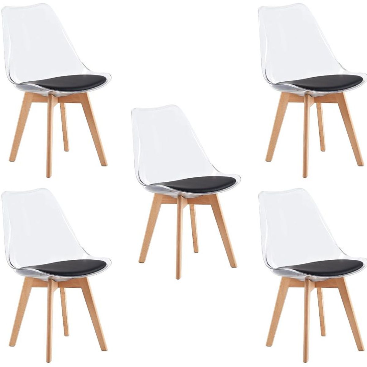 MOBLIHOUSE - Set X5 Silla De Comedor Transparente Asiento De Piel Sintética