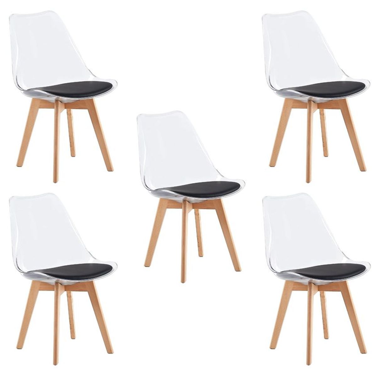 MOBLIHOUSE - Set X5 Silla De Comedor Transparente Asiento De Piel Sintética