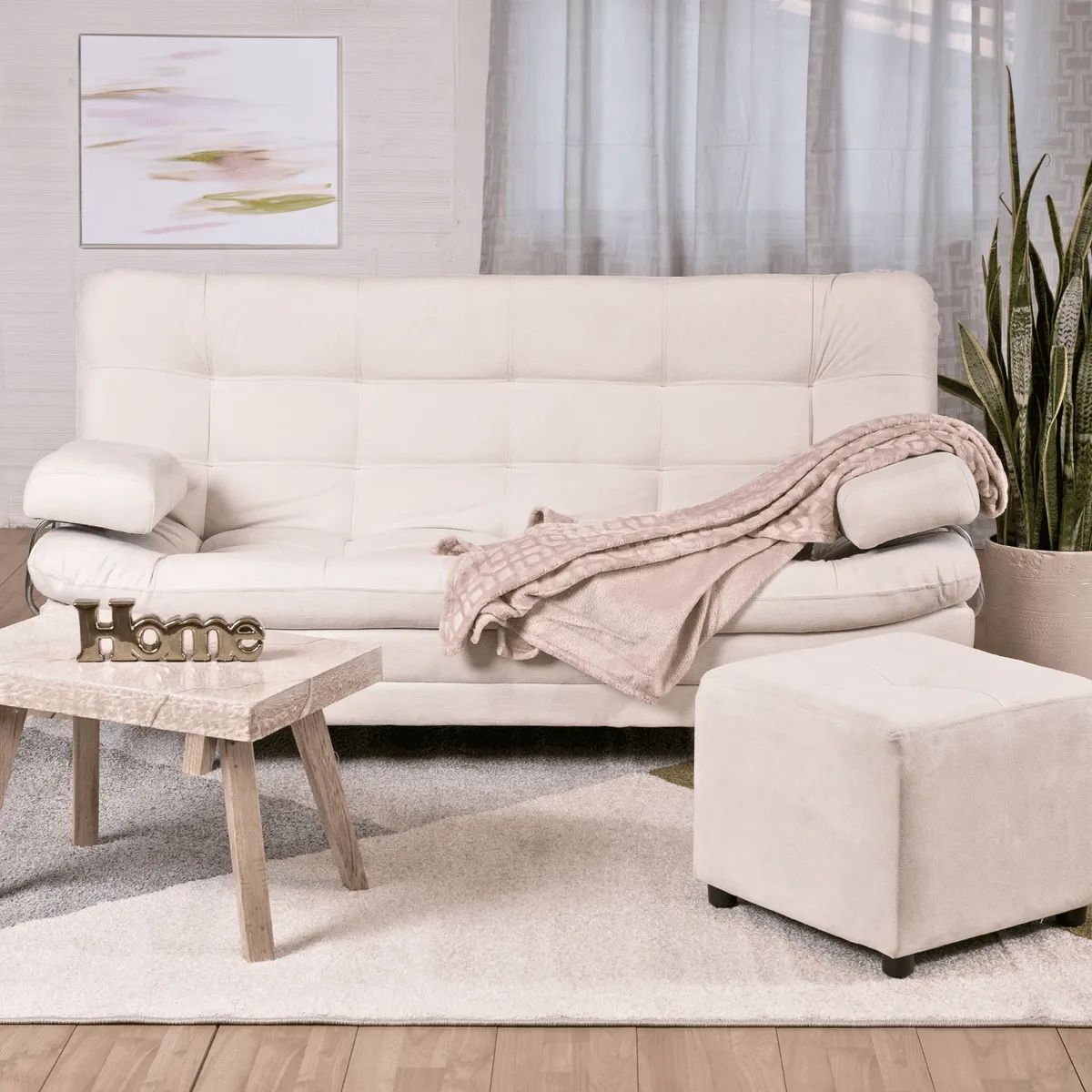 ARMONIA HOME - Sofá Cama Valencia Marfil 3 PTOS + puff