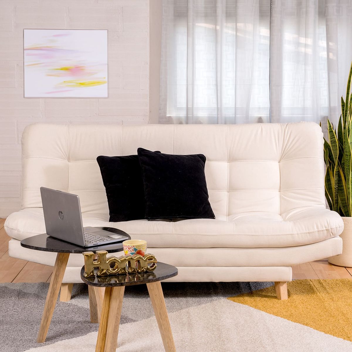 ARMONIA HOME - Sofá Cama Valencia Marfil 3 PTOS + Cojines