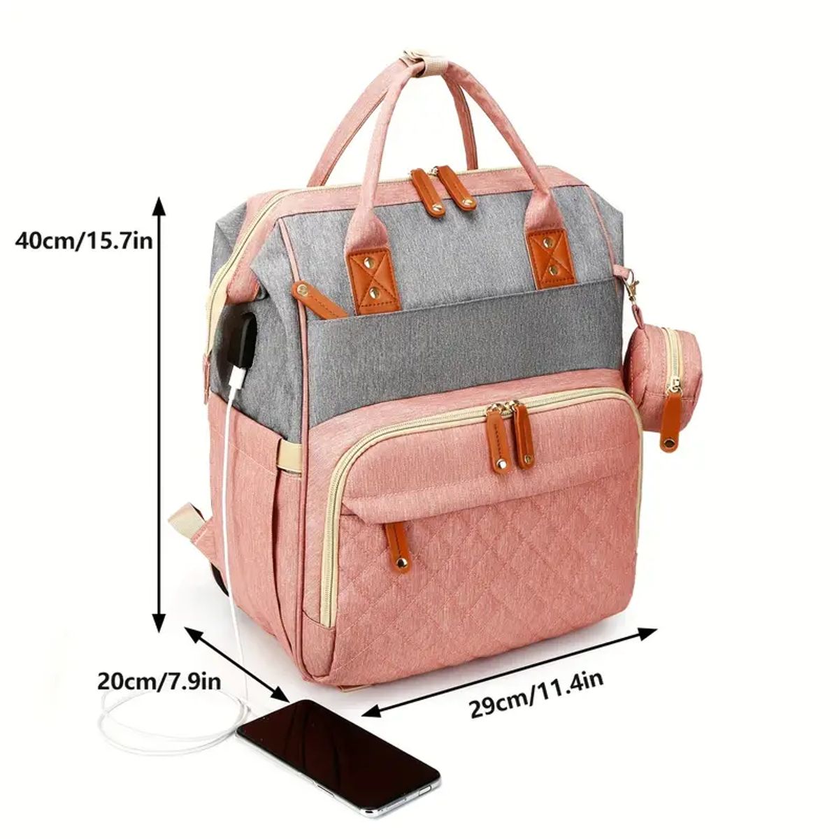 BABY ON - Morral pañalera tipo cuna con cambiador 3 en 1 usb Salmon