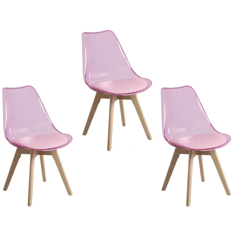 MOBLIHOUSE - Set X3 Silla De Comedor Transparente Asiento De Piel Sintética
