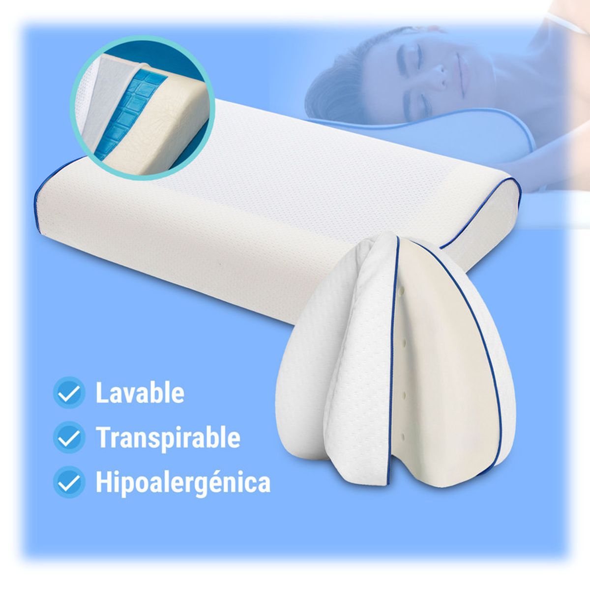 ENERGY PLUS - Set X2 Almohada con gel + Almohada ortopédica apoyo piernas