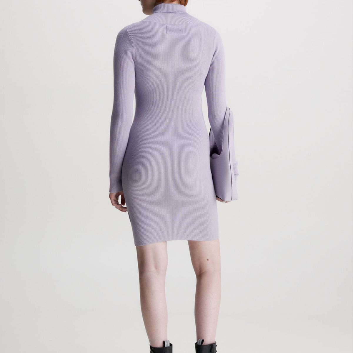 CALVIN KLEIN - Vestido Morado De Punto Slim Con Cuello Tortuga Calvin Klein