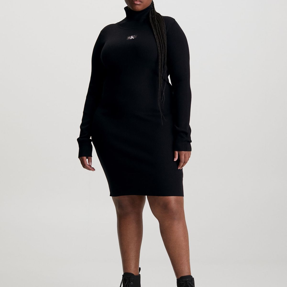 CALVIN KLEIN - Vestido Negro De Punto Slim De Cuello Tortuga Para Mujer Calvin Klein