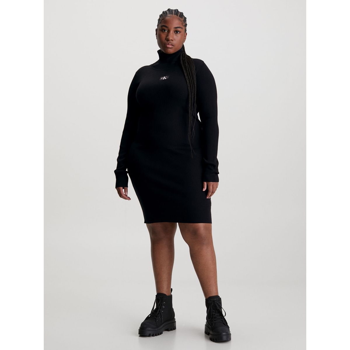 CALVIN KLEIN - Vestido Negro De Punto Slim De Cuello Tortuga Para Mujer Calvin Klein