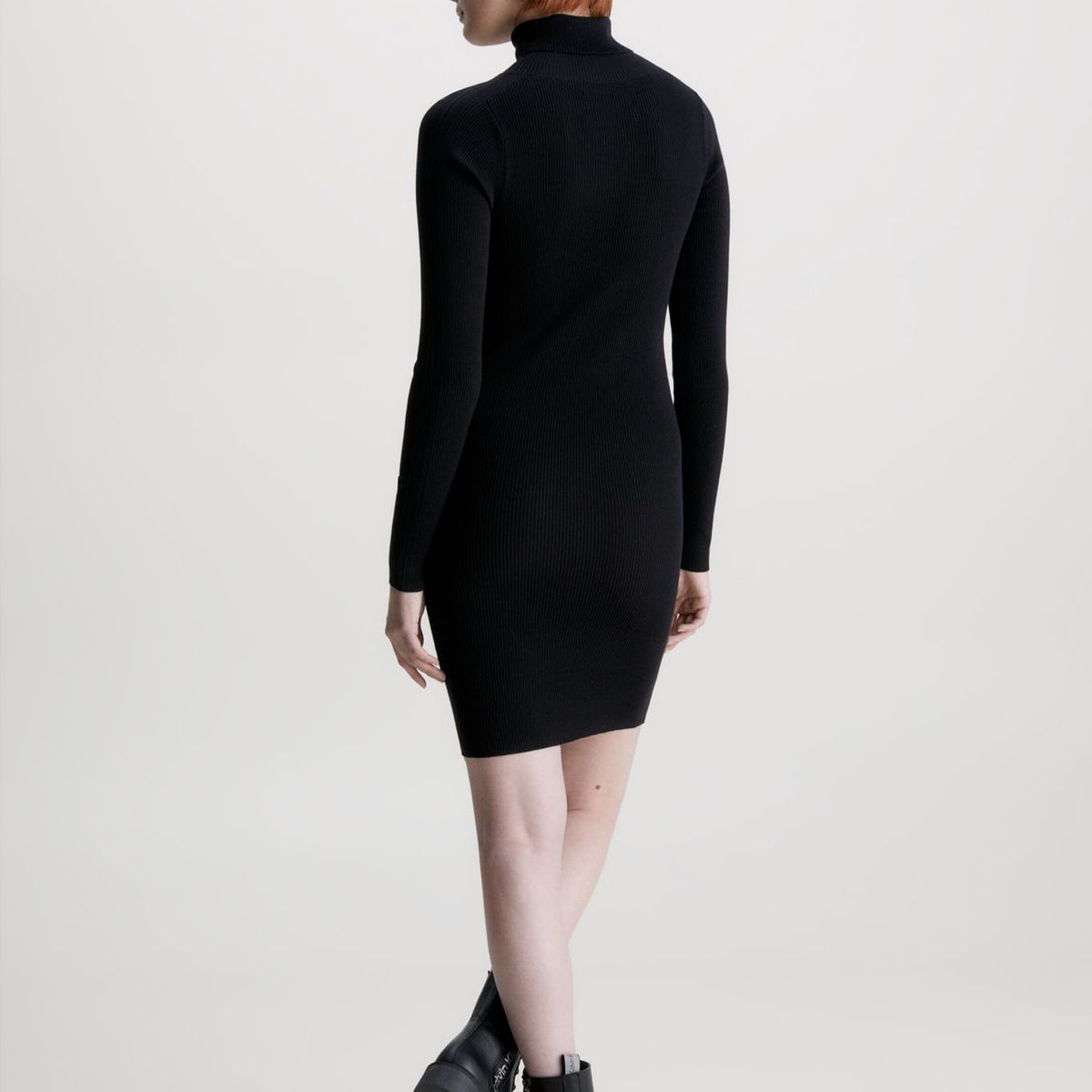 CALVIN KLEIN - Vestido Negro De Punto Slim De Cuello Tortuga Para Mujer Calvin Klein