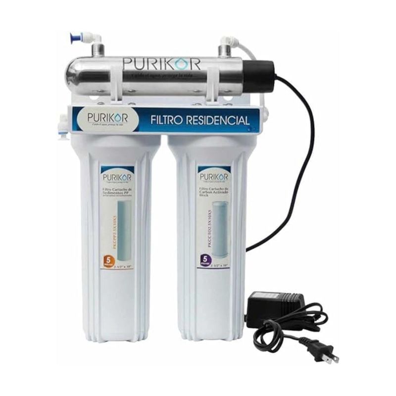 PURIKOR - Filtro de tres etapas PP+CTO + UV esterilizador de 6 W 110V