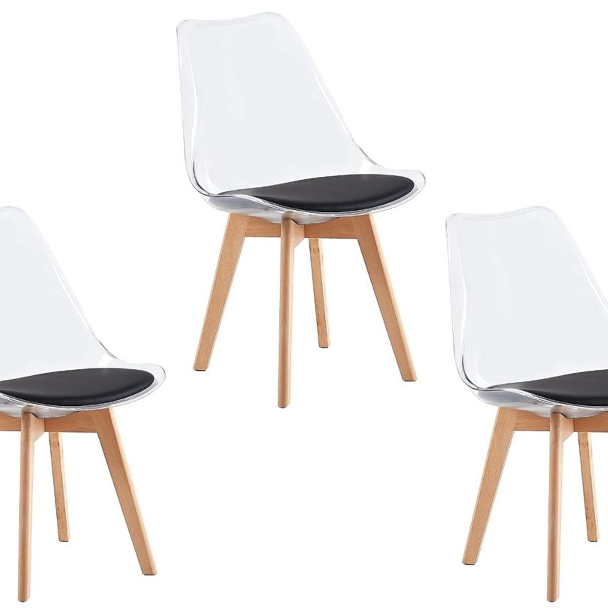 MOBLIHOUSE - Set X3 Silla De Comedor Transparente Asiento De Piel Sintética