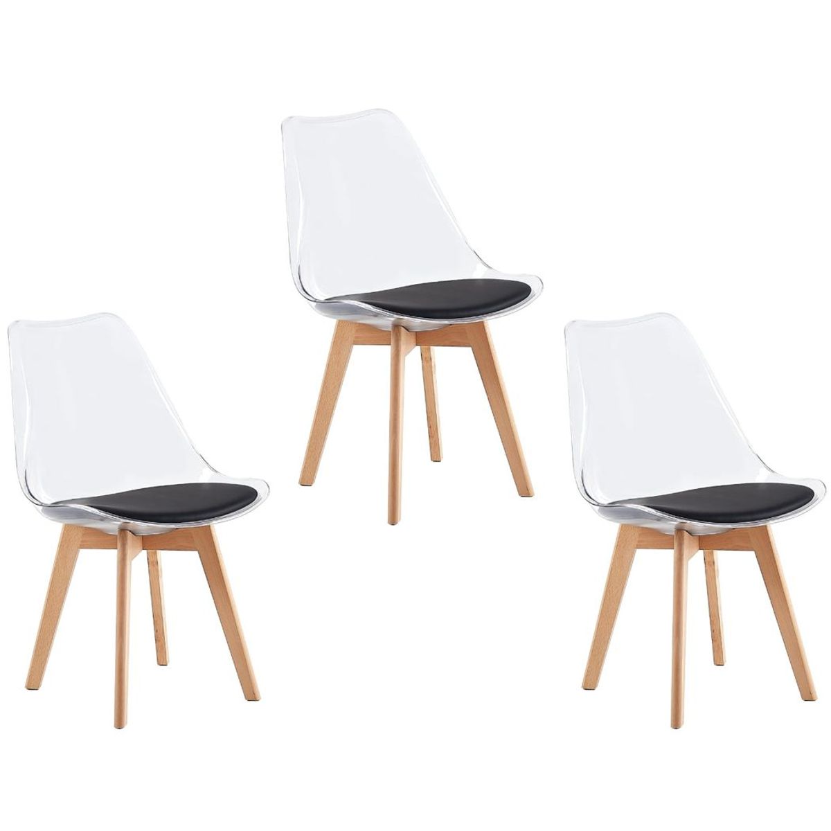 MOBLIHOUSE - Set X3 Silla De Comedor Transparente Asiento De Piel Sintética