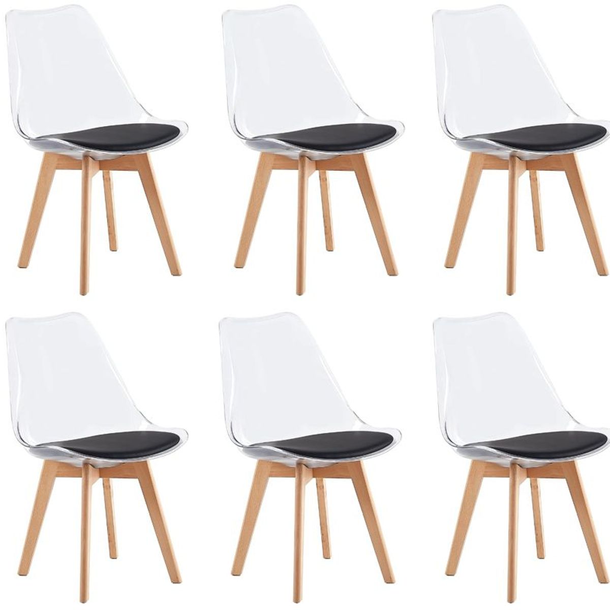 MOBLIHOUSE - Set X6 Silla De Comedor Transparente Asiento De Piel Sintética