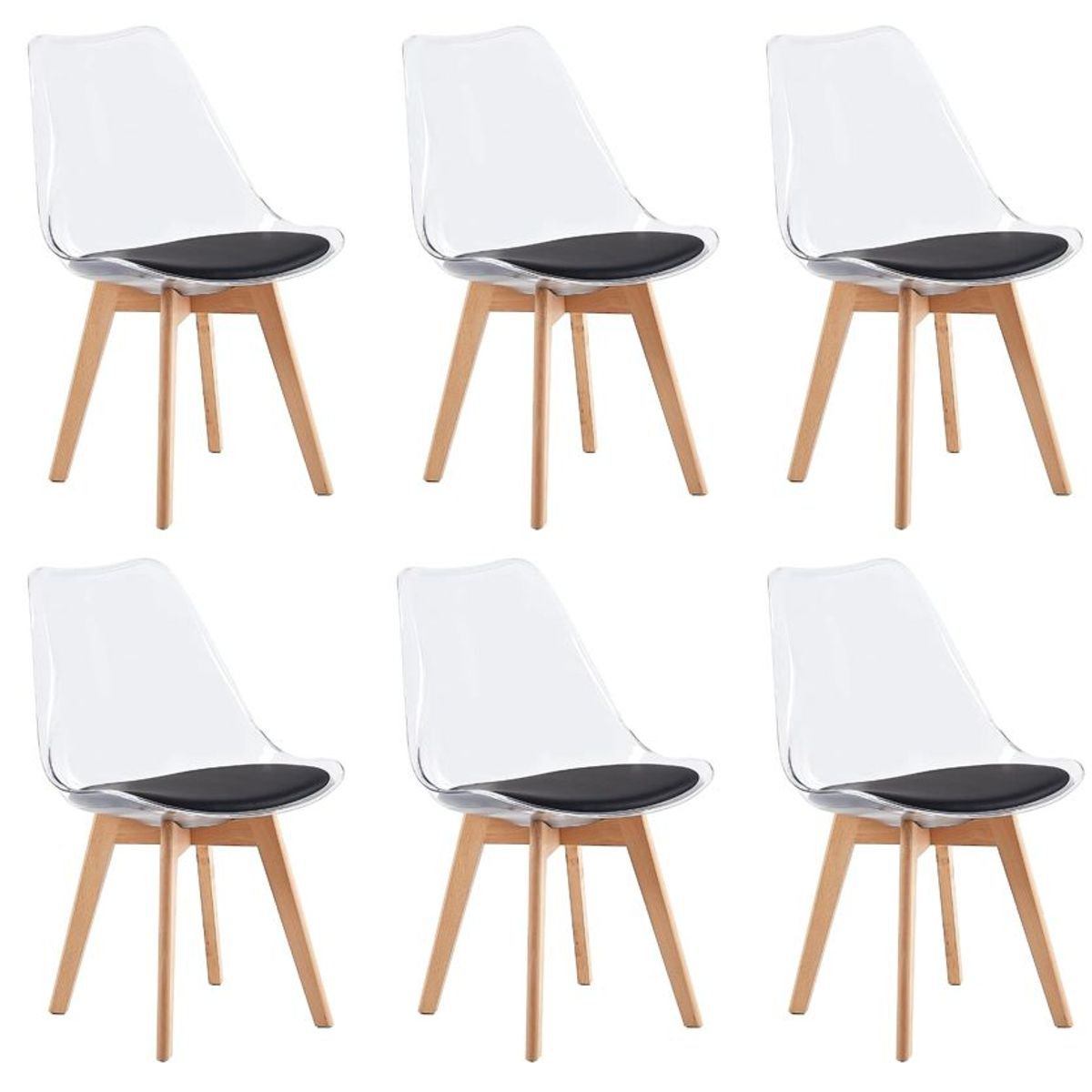 MOBLIHOUSE - Set X6 Silla De Comedor Transparente Asiento De Piel Sintética