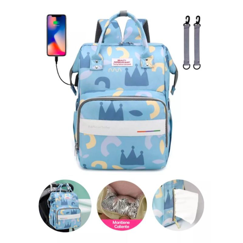 GENERICO - Pañalera Morral De Lujo Con Diseños Estampados Y Usb Kingdom