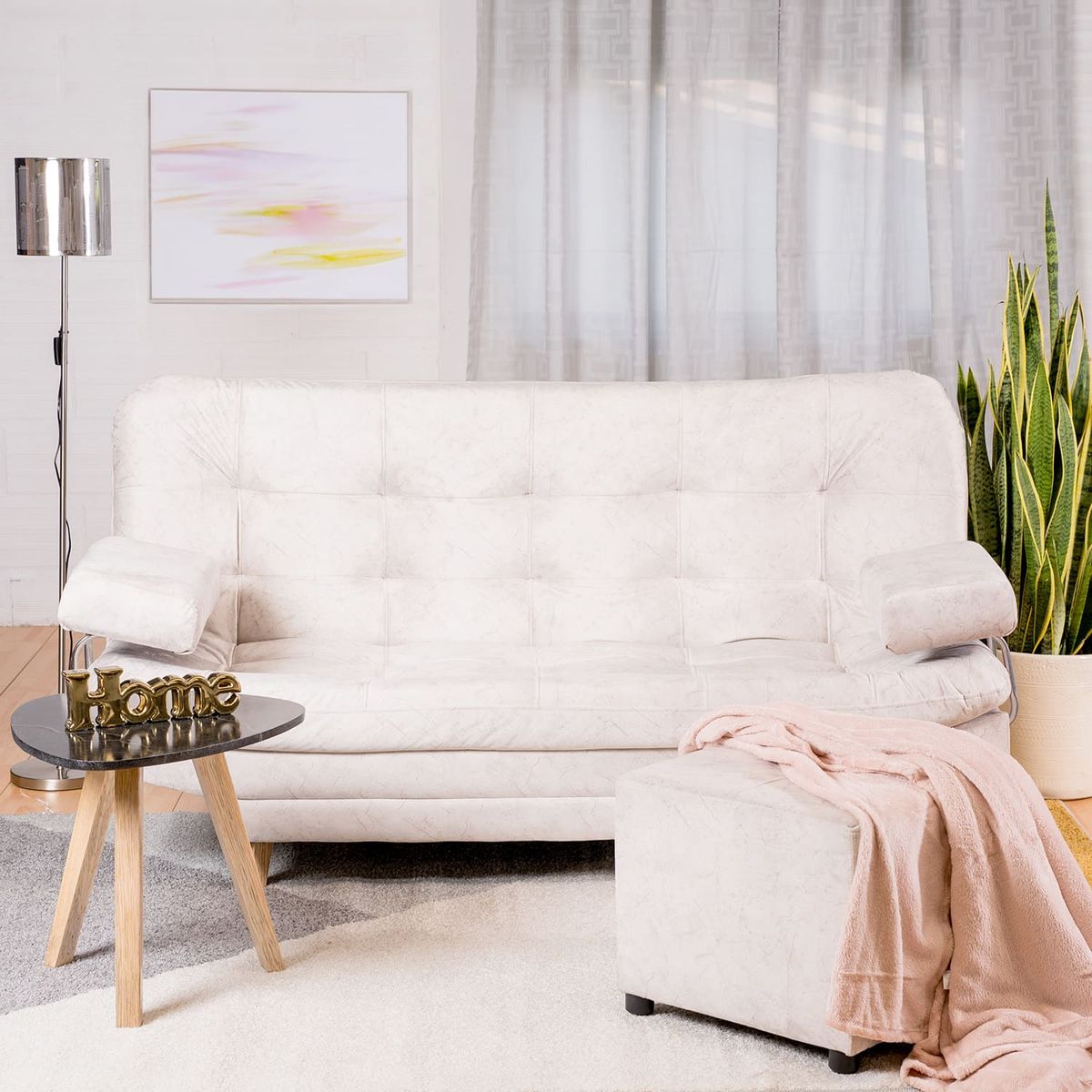 ARMONIA HOME - Sofá Cama Valencia Marmol Marfil 3 PTOS + Puff