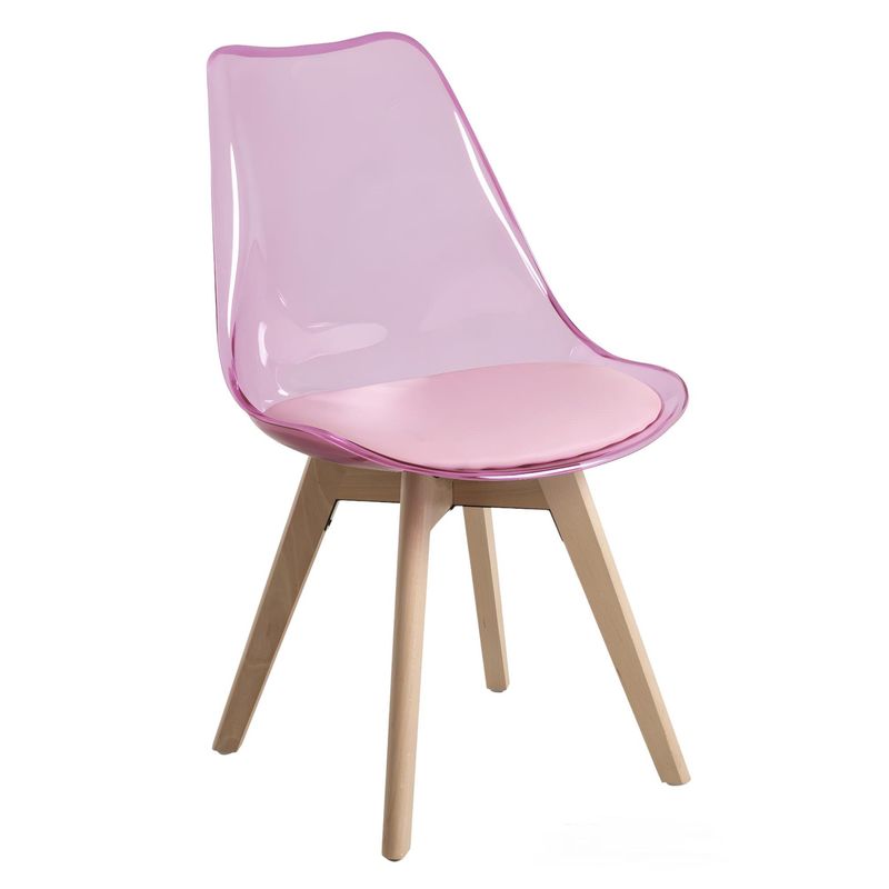MOBLIHOUSE - Silla De Comedor Transparente Asiento De Piel Sintética Pata En Madera