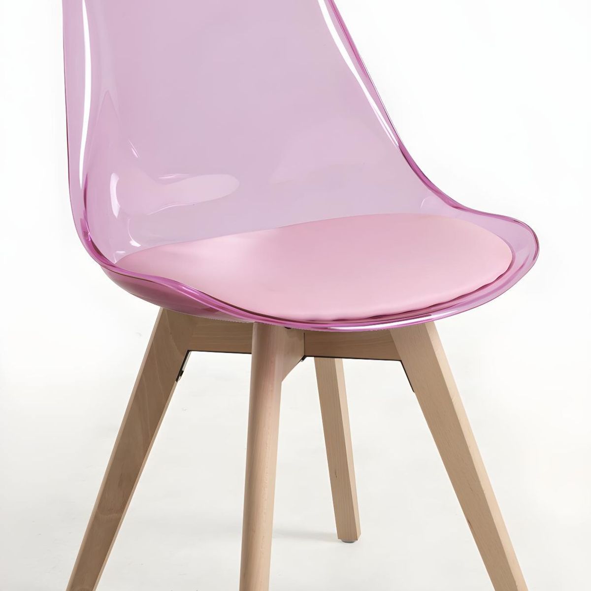 MOBLIHOUSE - Silla De Comedor Transparente Asiento De Piel Sintética Pata En Madera