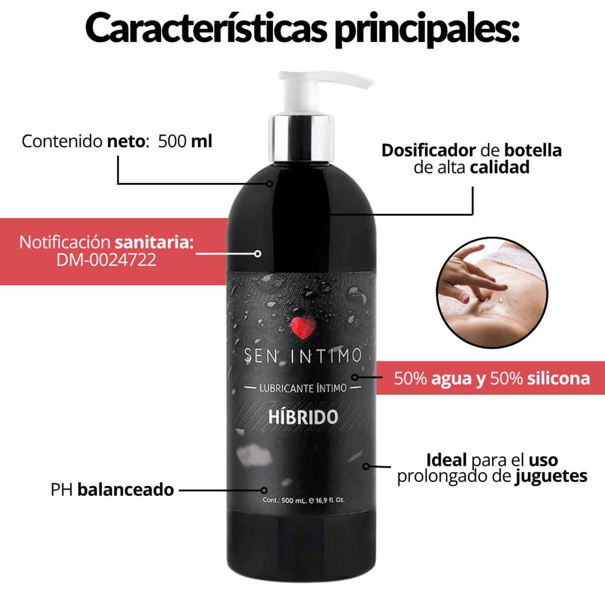 SEN INTIMO - Lubricante Hibrido A Base De Agua Y Silicona Sen Intimo x500 ml