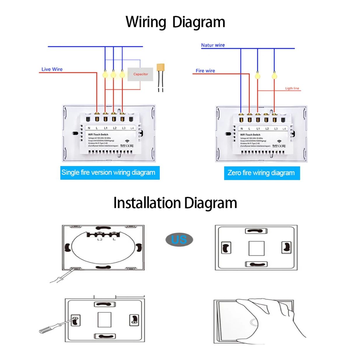 GENERICO - Interruptor Inteligente Alexa Doble Google Home Smart Touch