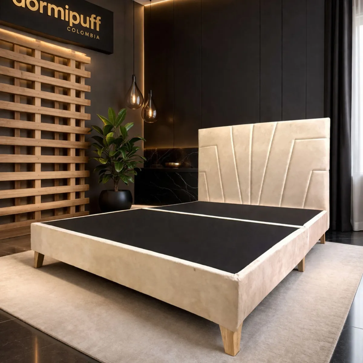 DORMIPUFF - Cama mas Cabecero Doble 140cm Beige Arena Diseño Dormipuff Sas
