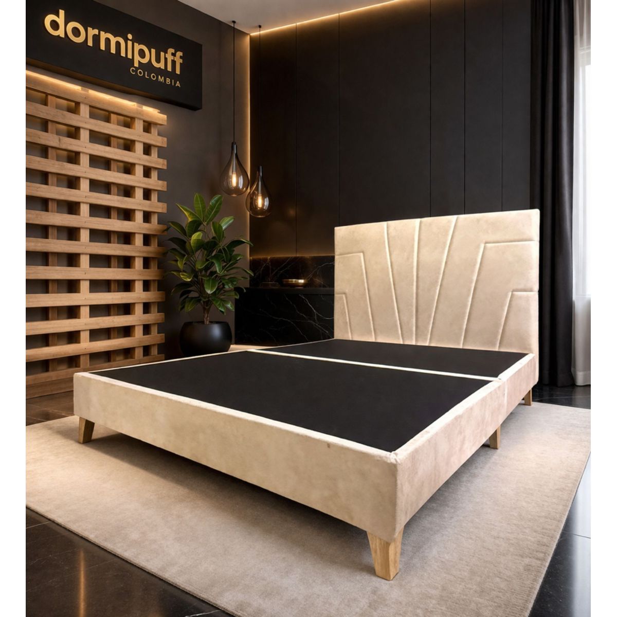 DORMIPUFF - Cama mas Cabecero Doble 140cm Beige Arena Diseño Dormipuff Sas