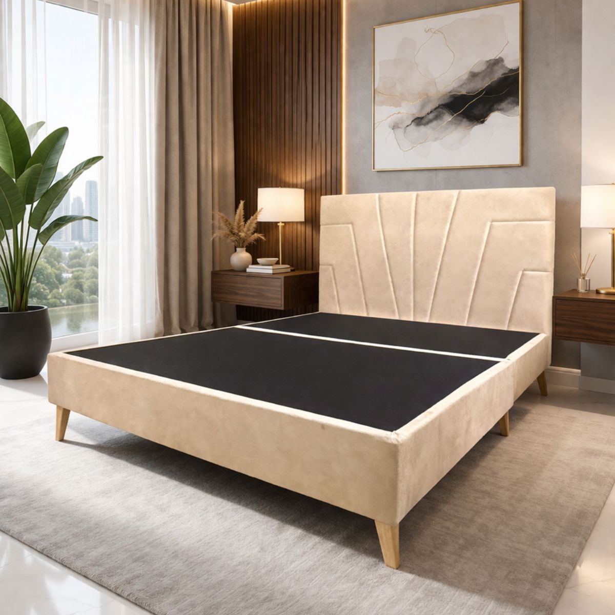 DORMIPUFF - Cama mas Cabecero Doble 140cm Beige Arena Diseño Dormipuff Sas