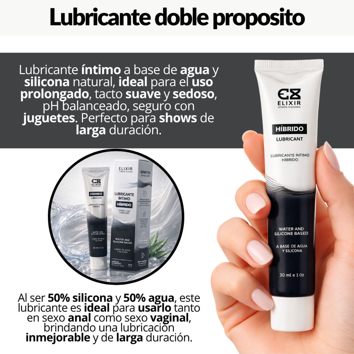 ELIXIR - Lubricante Hibrido Elixir Agua Y Silicona 30ml