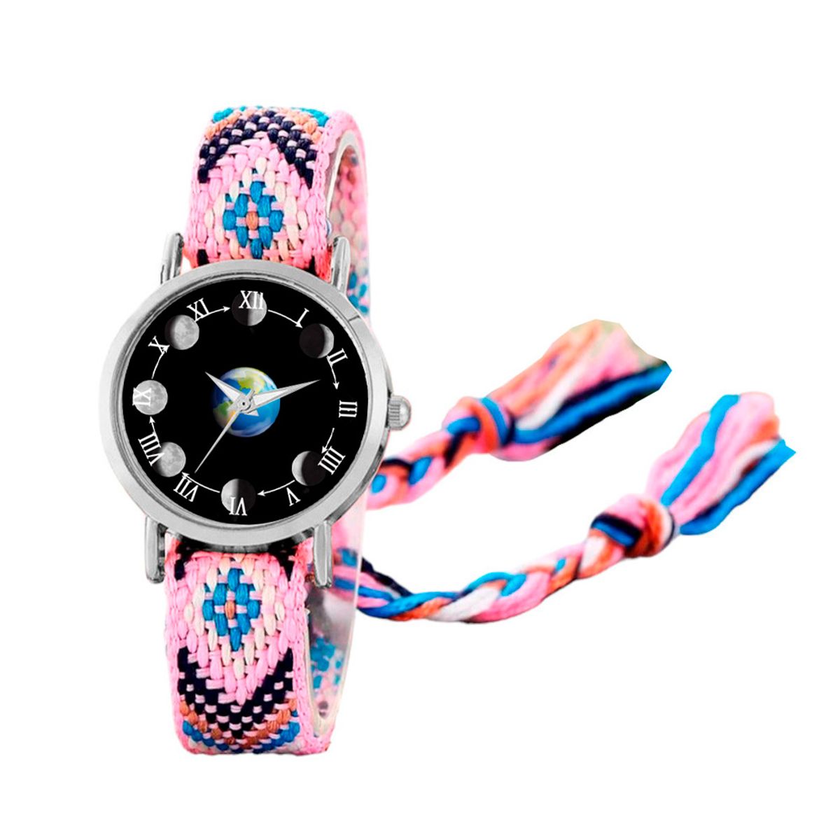 DAYOSHOP - Reloj Luna Fase Lunar Plateado Tejido Artesanal + Estuche
