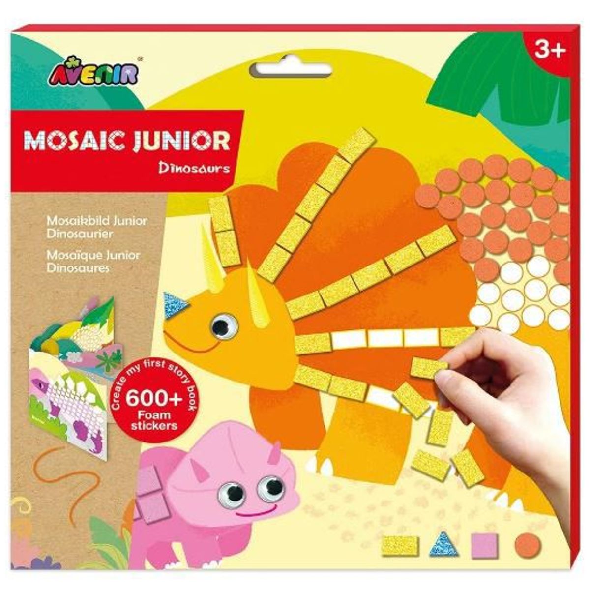 JUGANDO Y EDUCANDO - Set De Arte Y Manualidades Con Stickers Mosaico Dinosaurios