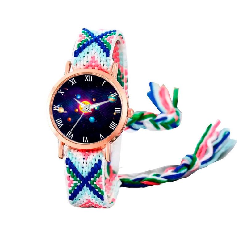 DAYOSHOP - Reloj Sistema Solar Dorado Tejido Artesanal Mujer + Estuche