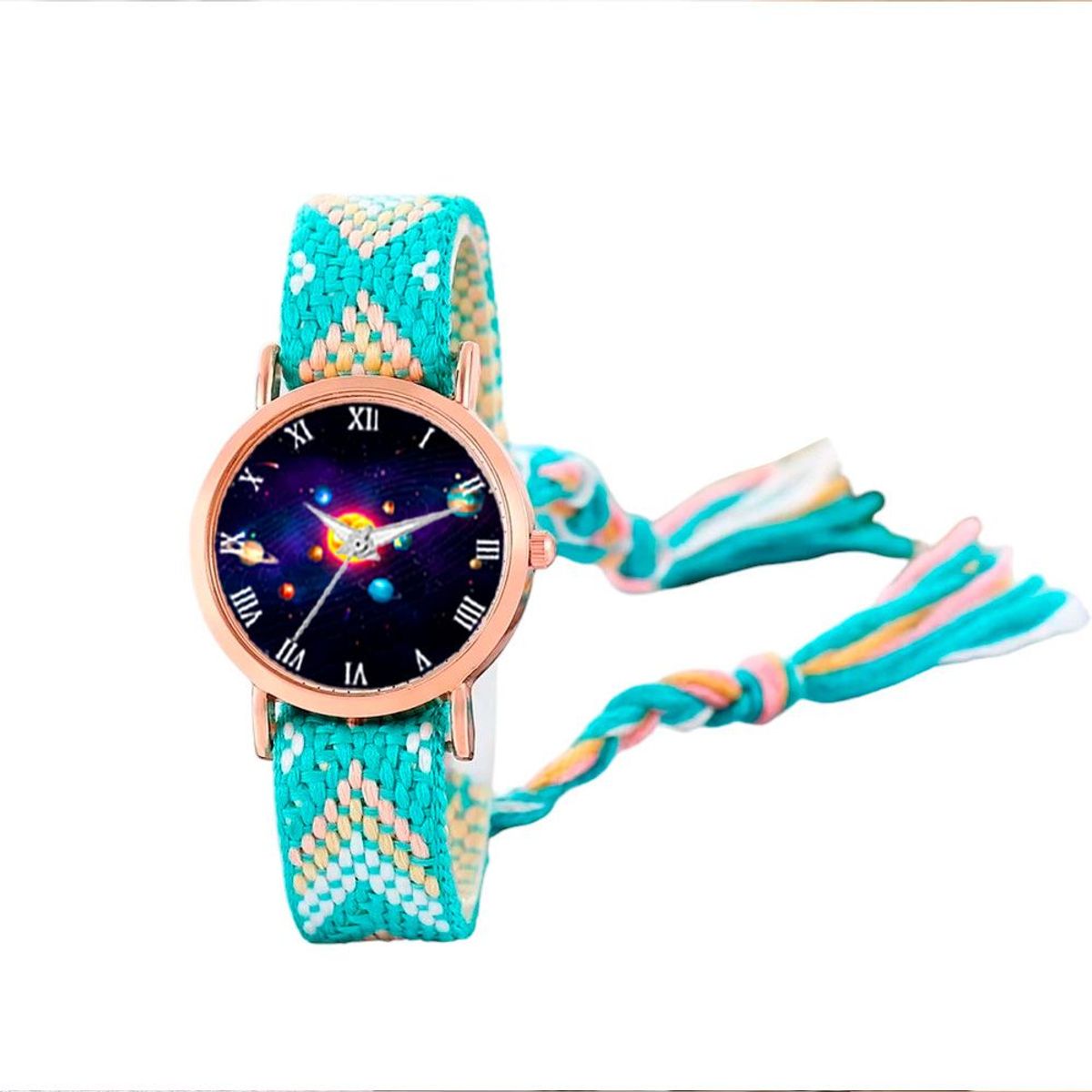 DAYOSHOP - Reloj Sistema Solar Dorado Tejido Artesanal Mujer + Estuche