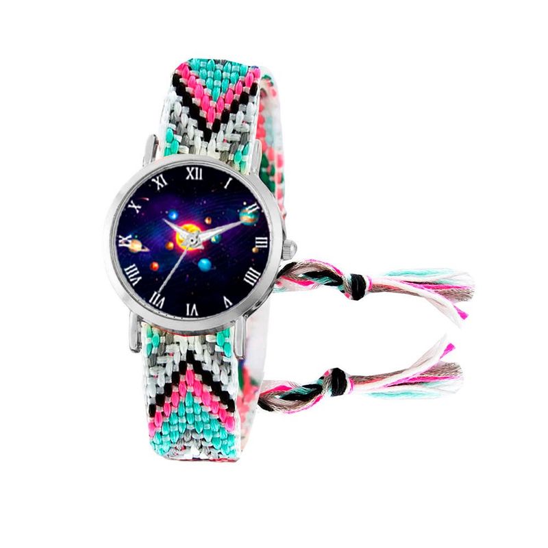 DAYOSHOP - Reloj Sistema Solar Plateado Tejido Artesanal + Estuche