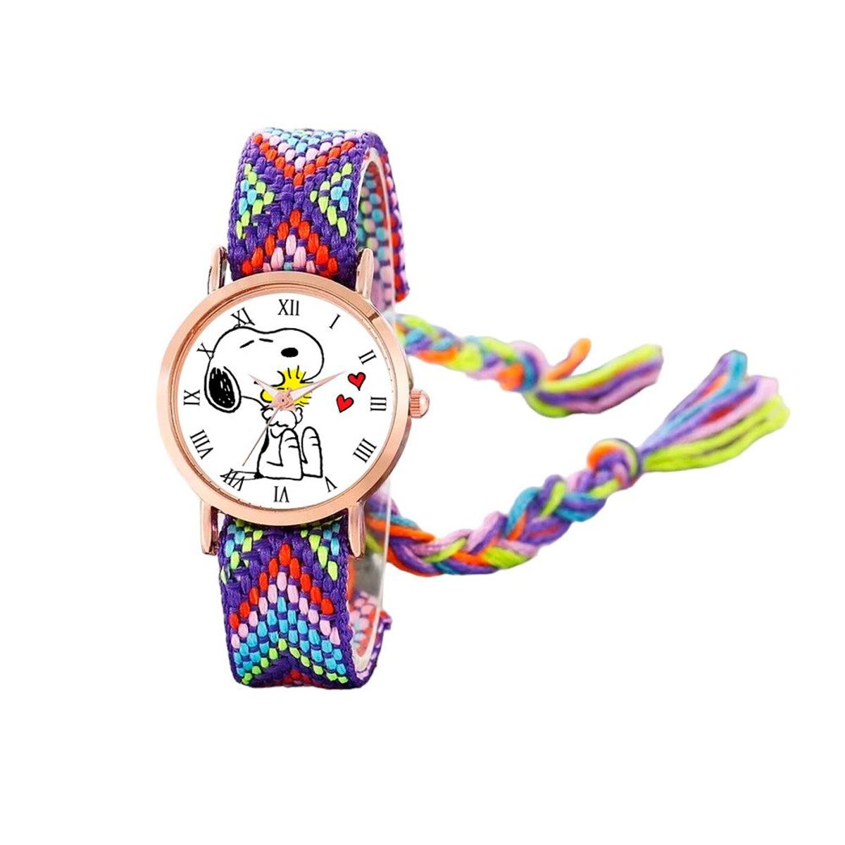 DAYOSHOP - Reloj Snoopy Dorado Tejido Artesanal Mujer + Estuche