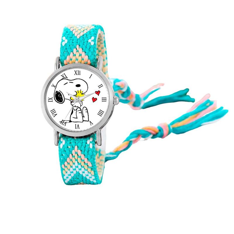 DAYOSHOP - Reloj Snoopy Perro Plateado Tejido Artesanal + Estuche