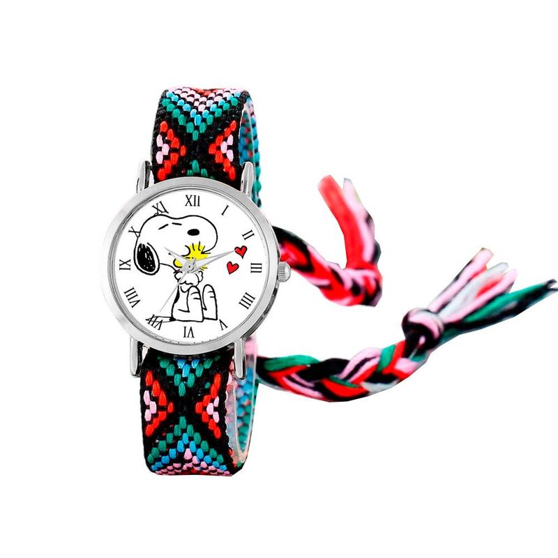 DAYOSHOP - Reloj Snoopy Perro Plateado Tejido Artesanal + Estuche