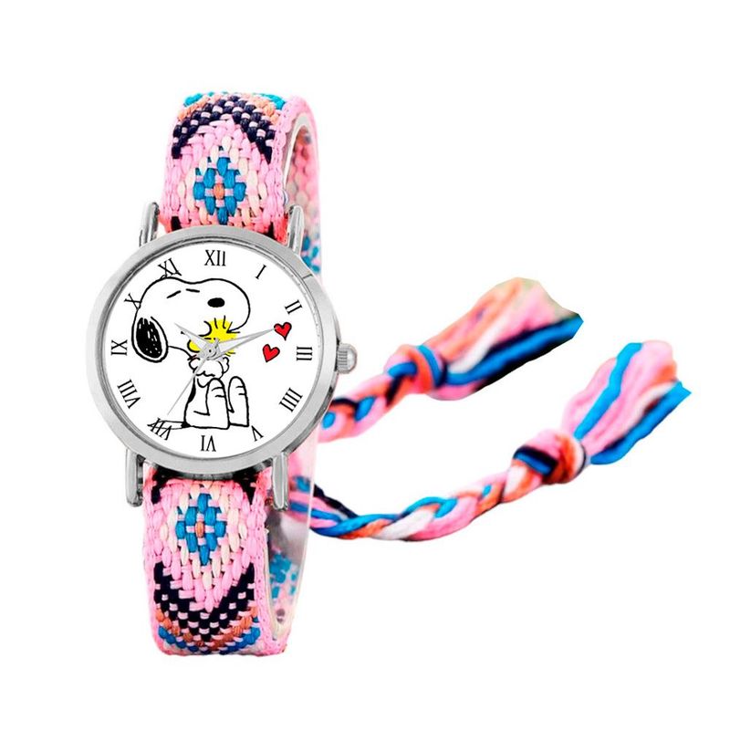 DAYOSHOP - Reloj Snoopy Perro Plateado Tejido Artesanal + Estuche