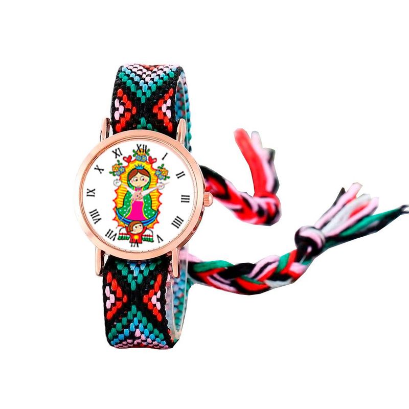 DAYOSHOP - Reloj Virgen Guadalupe Dorado Tejido Artesanal + Estuche