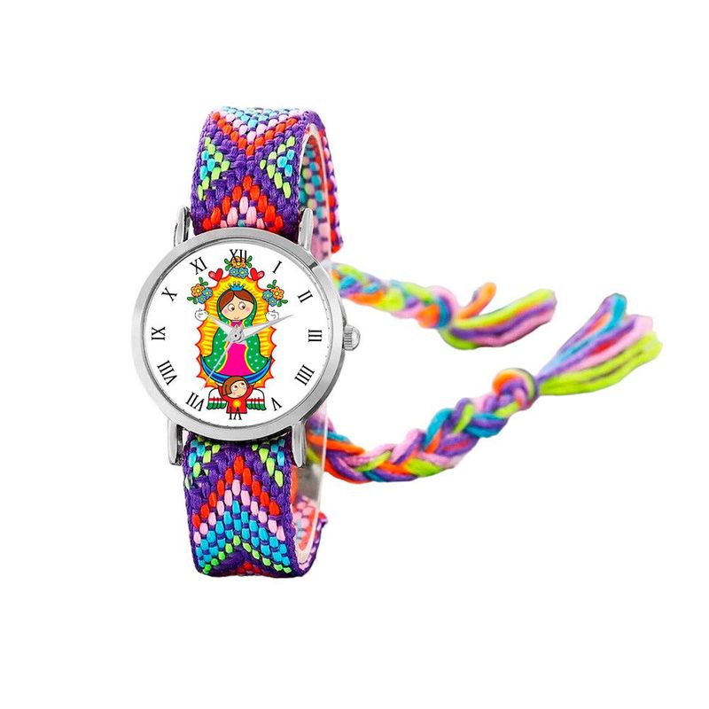 DAYOSHOP - Reloj Virgen Guadalupe Plateado Tejido Artesanal + Estuche