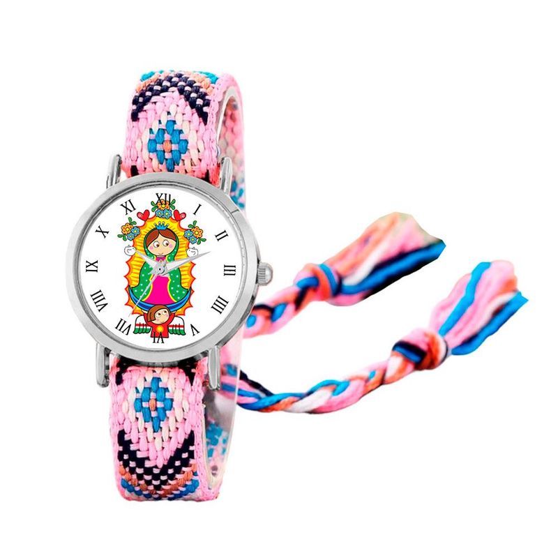 DAYOSHOP - Reloj Virgen Guadalupe Plateado Tejido Artesanal + Estuche
