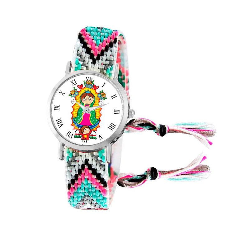 DAYOSHOP - Reloj Virgen Guadalupe Plateado Tejido Artesanal + Estuche
