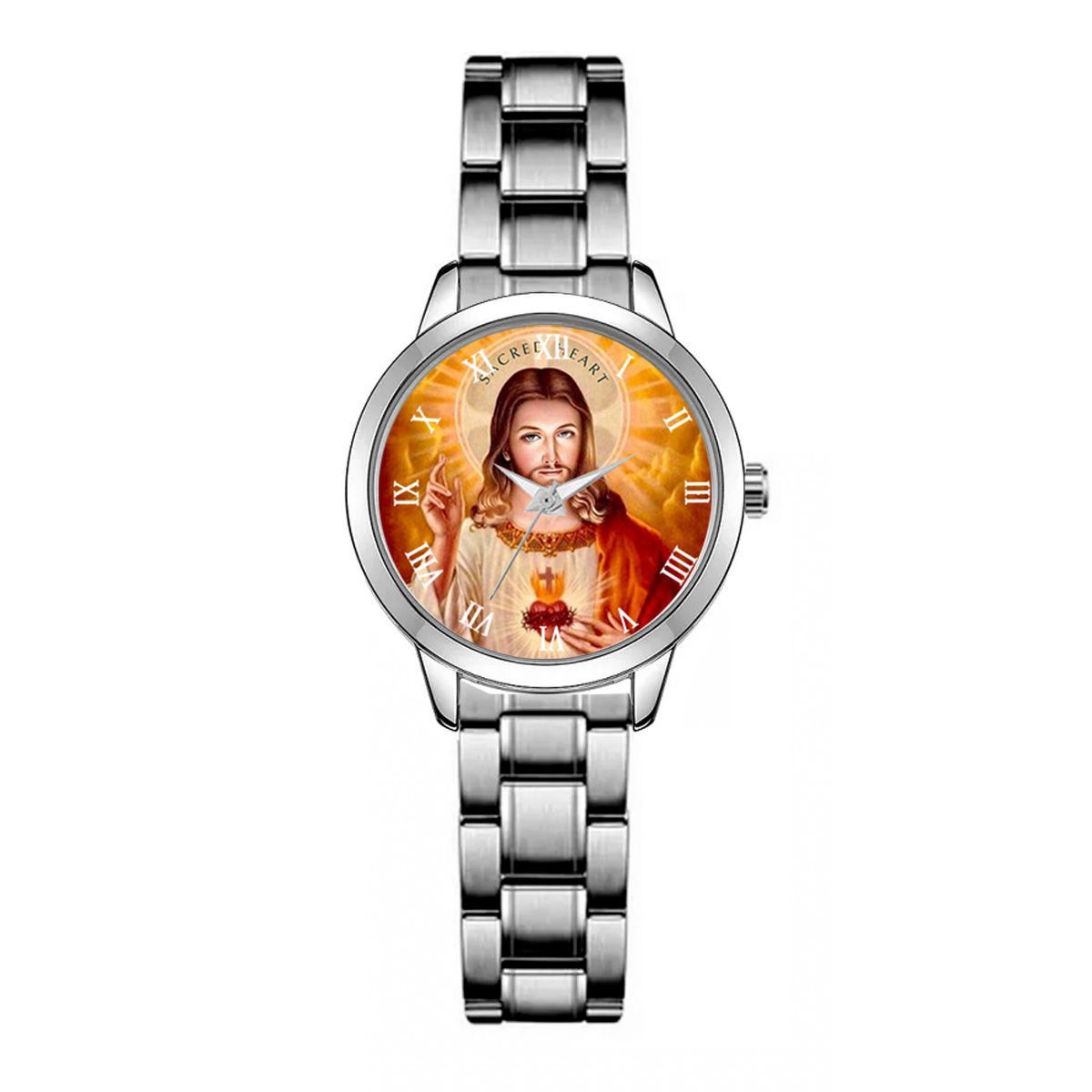 DAYOSHOP - Reloj Jesus Sagrado Corazon Acero Dama + Estuche