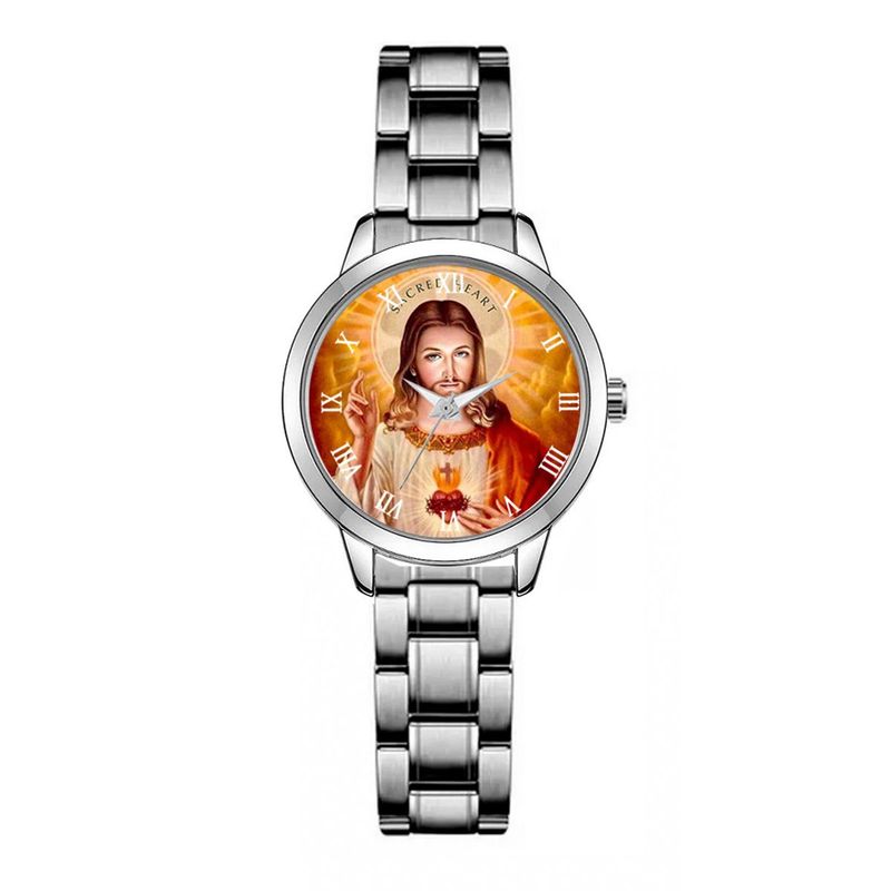 DAYOSHOP - Reloj Jesus Sagrado Corazon Acero Dama + Estuche
