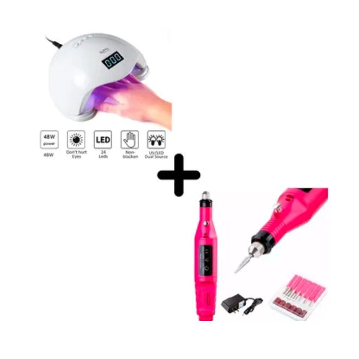 GENERICO - Combo de Lampara de Uñas 48W mas Pulidor de Uñas Drill